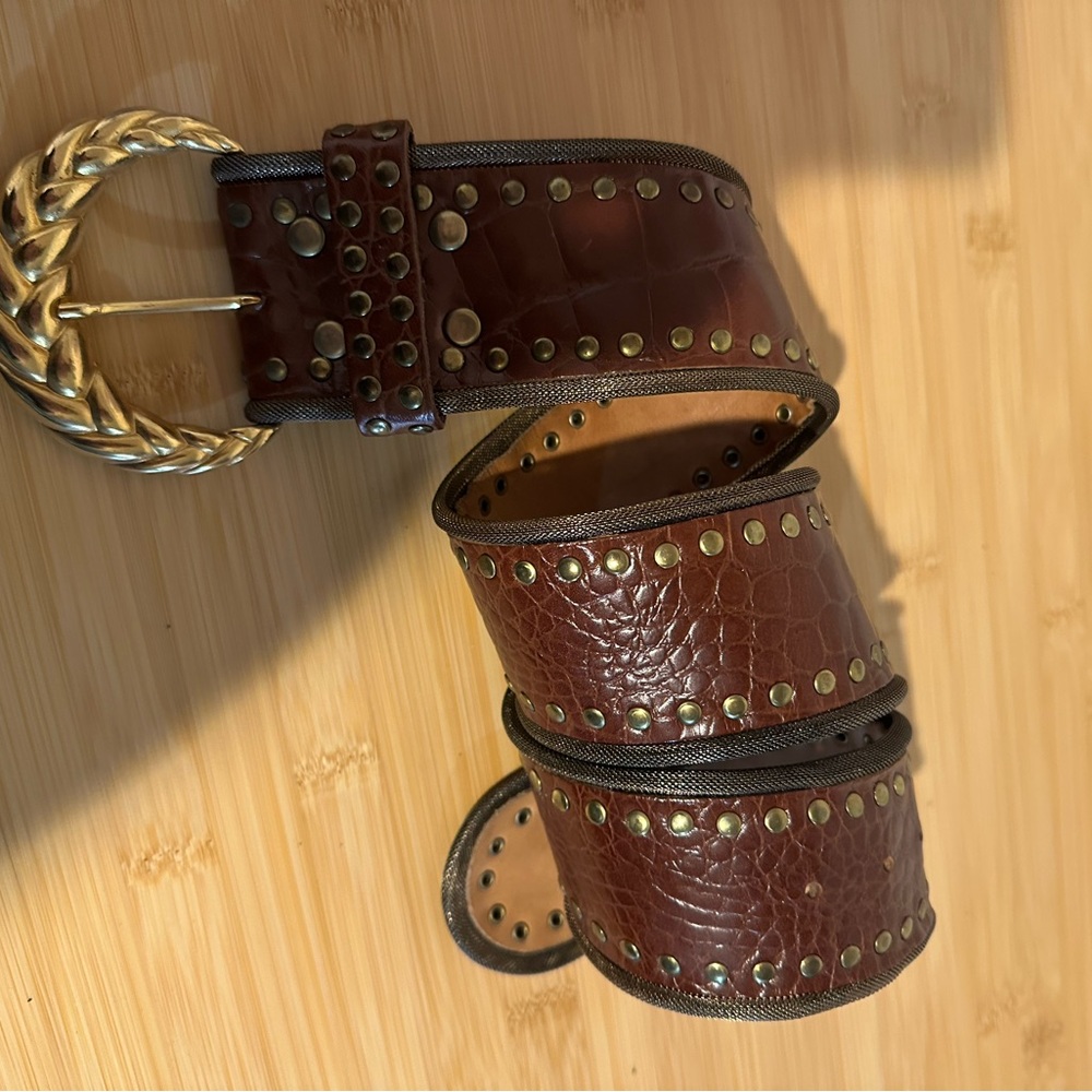 Vintage Sand Castle New York Brown Studded Belt with Gold Accents